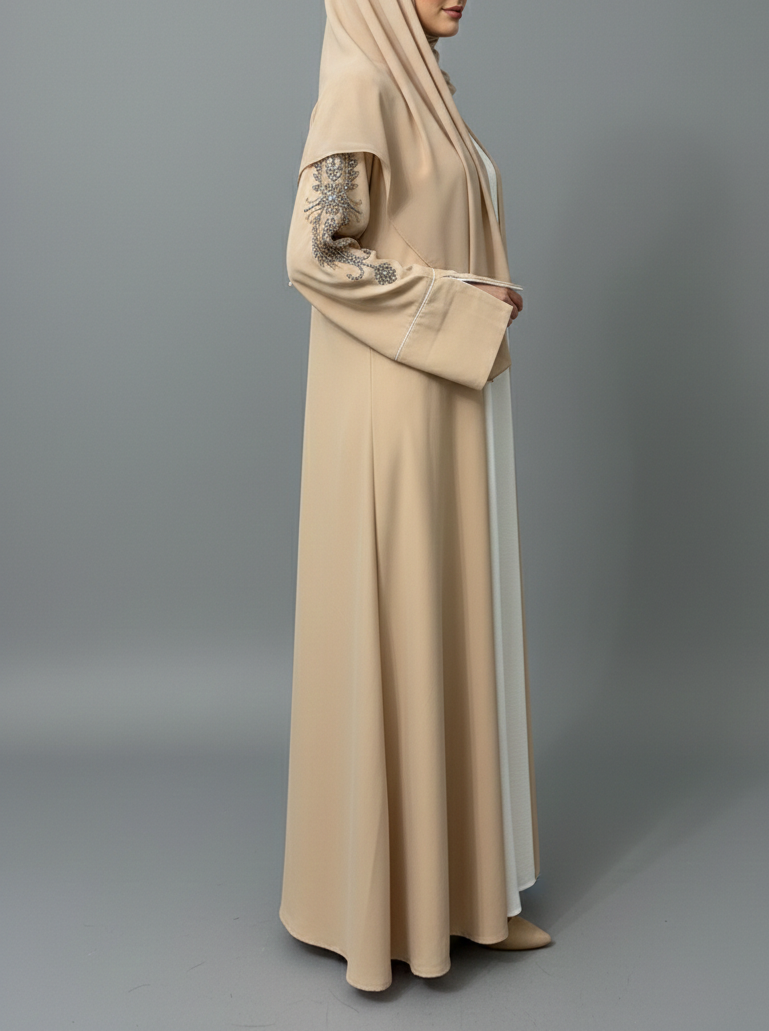 Two Piece Abaya- White/Beige