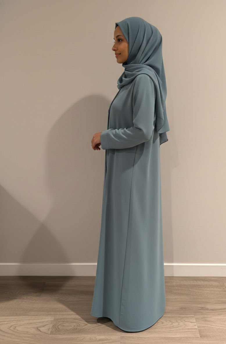 Essential Open Abaya- Dusty Blue