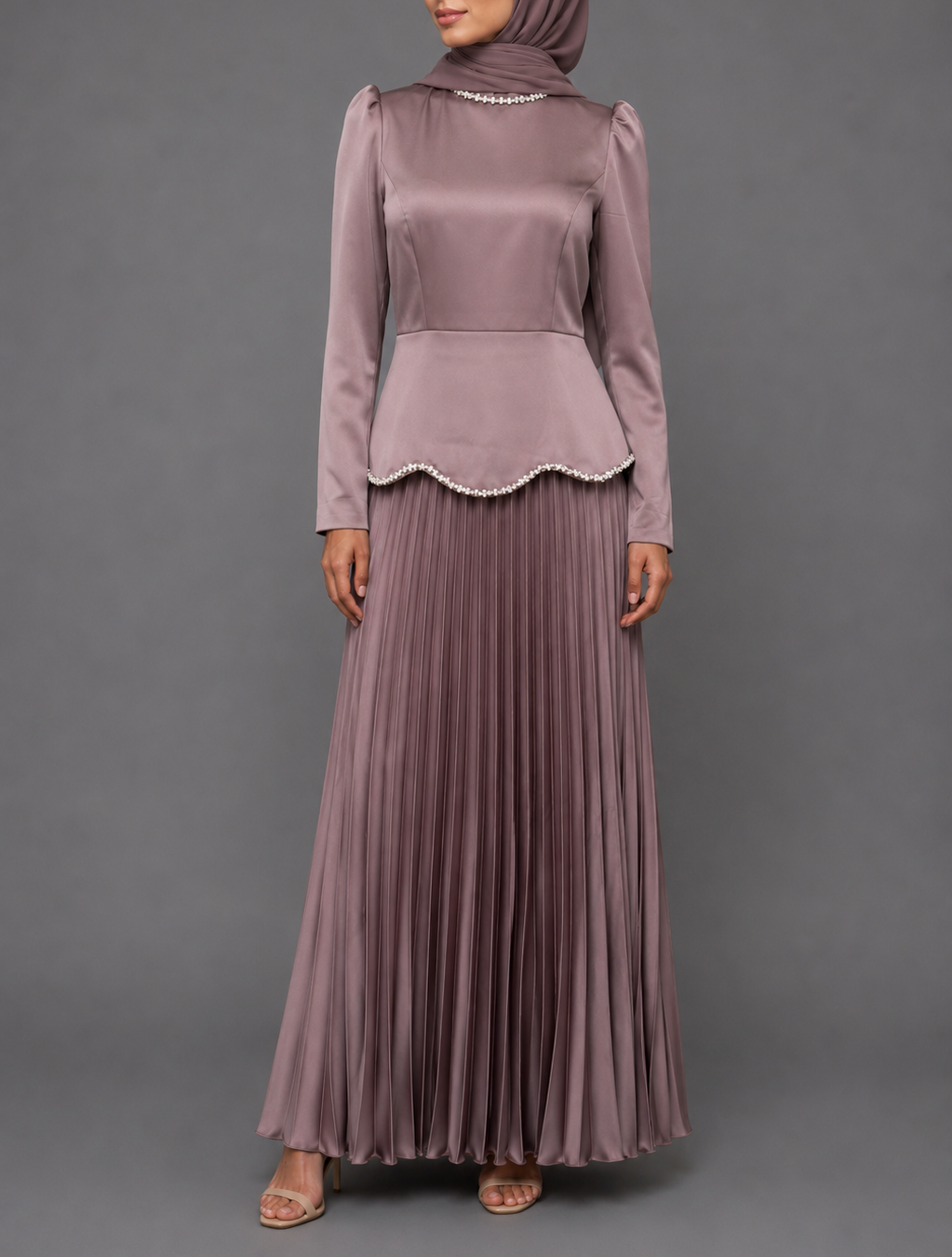 Faiza Pleated  Dress - Mauve