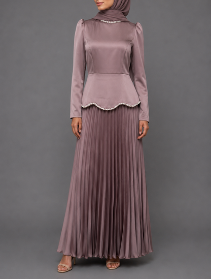 Faiza Pleated  Dress - Mauve