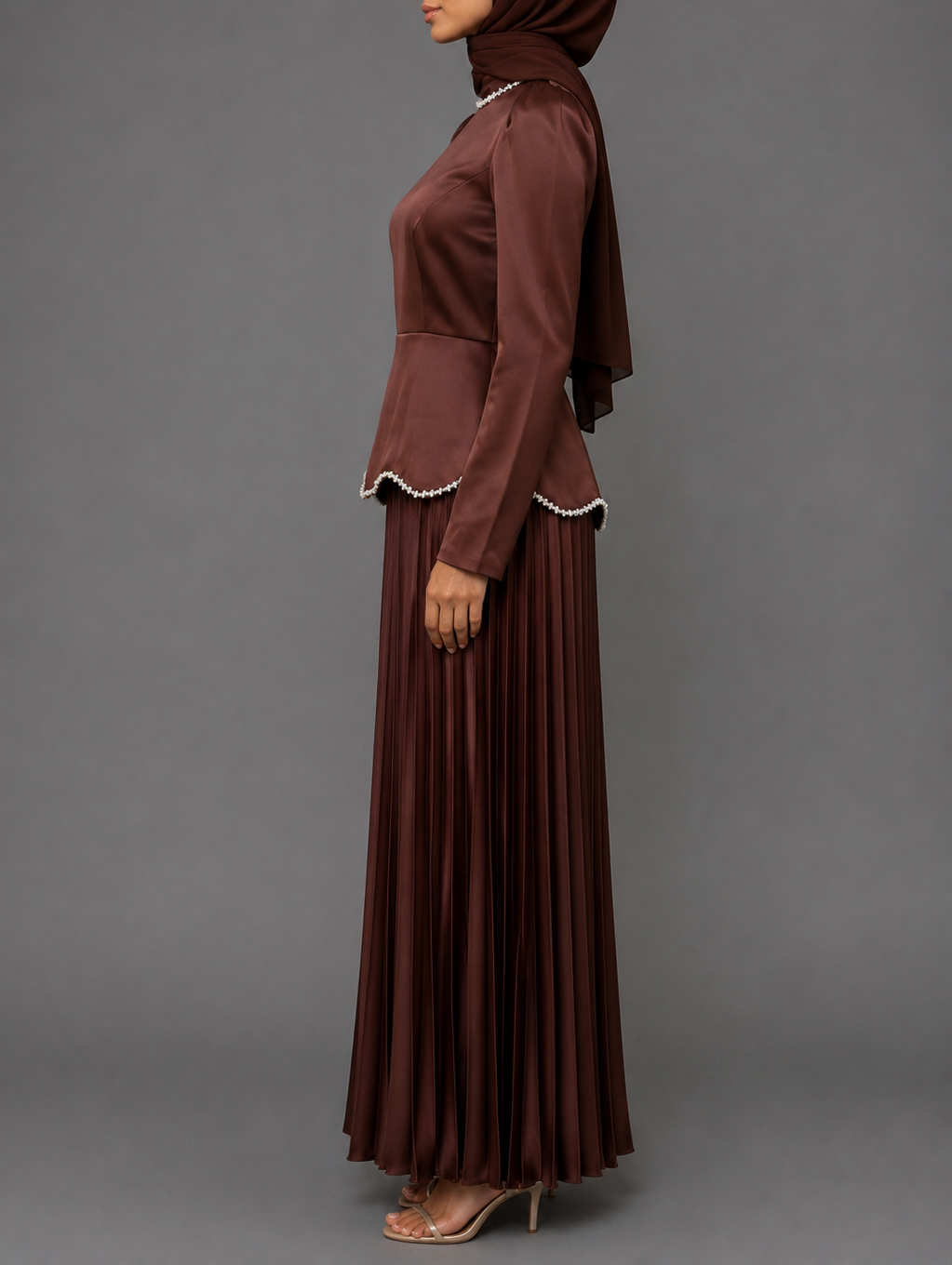 Faiza Pleated  Dress - Chocolate