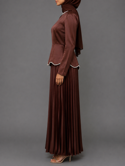 Faiza Pleated  Dress - Chocolate