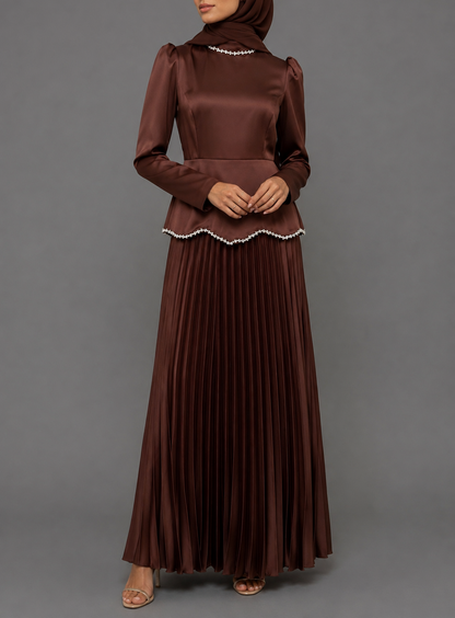 Faiza Pleated  Dress - Chocolate