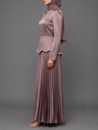Faiza Pleated  Dress - Mauve
