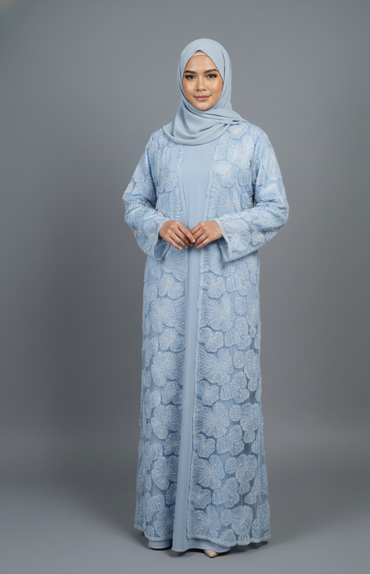 Yasmin Embellished Abaya- Sky Blue