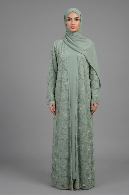 Yasmin Embellished Abaya Set- Mint