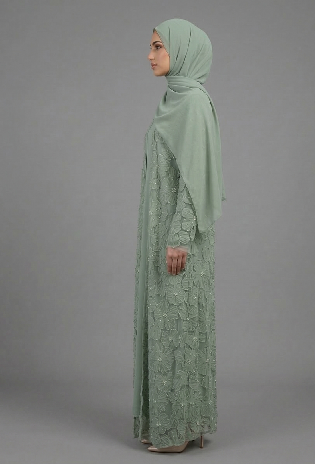 Yasmin Embellished Abaya Set- Mint