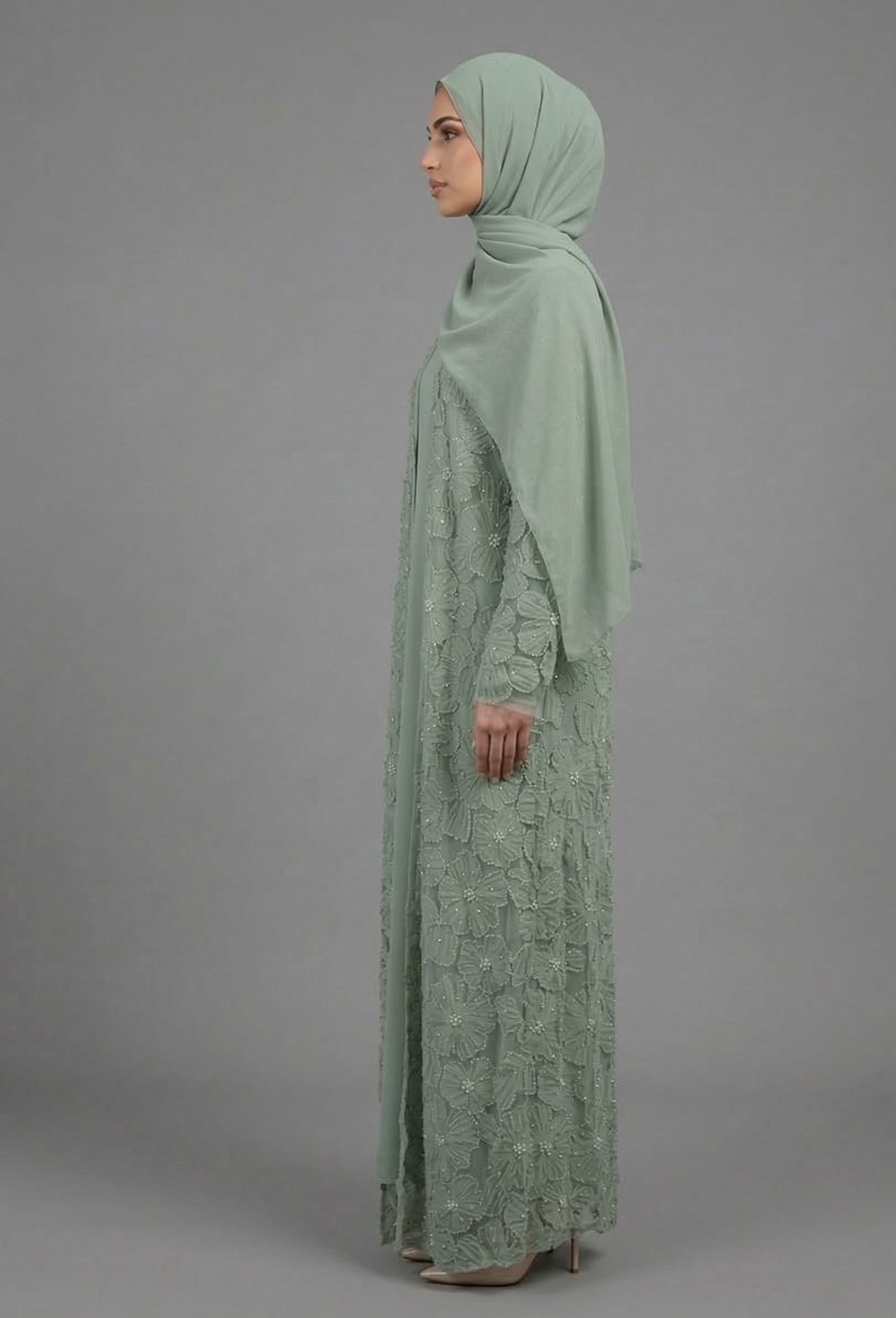 Yasmin Embellished Abaya Set- Mint
