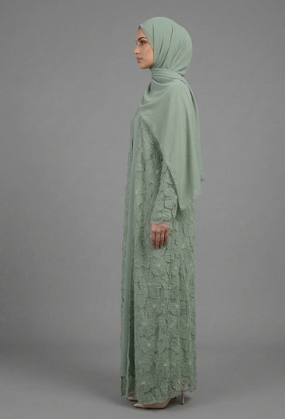 Yasmin Embellished Abaya Set- Mint