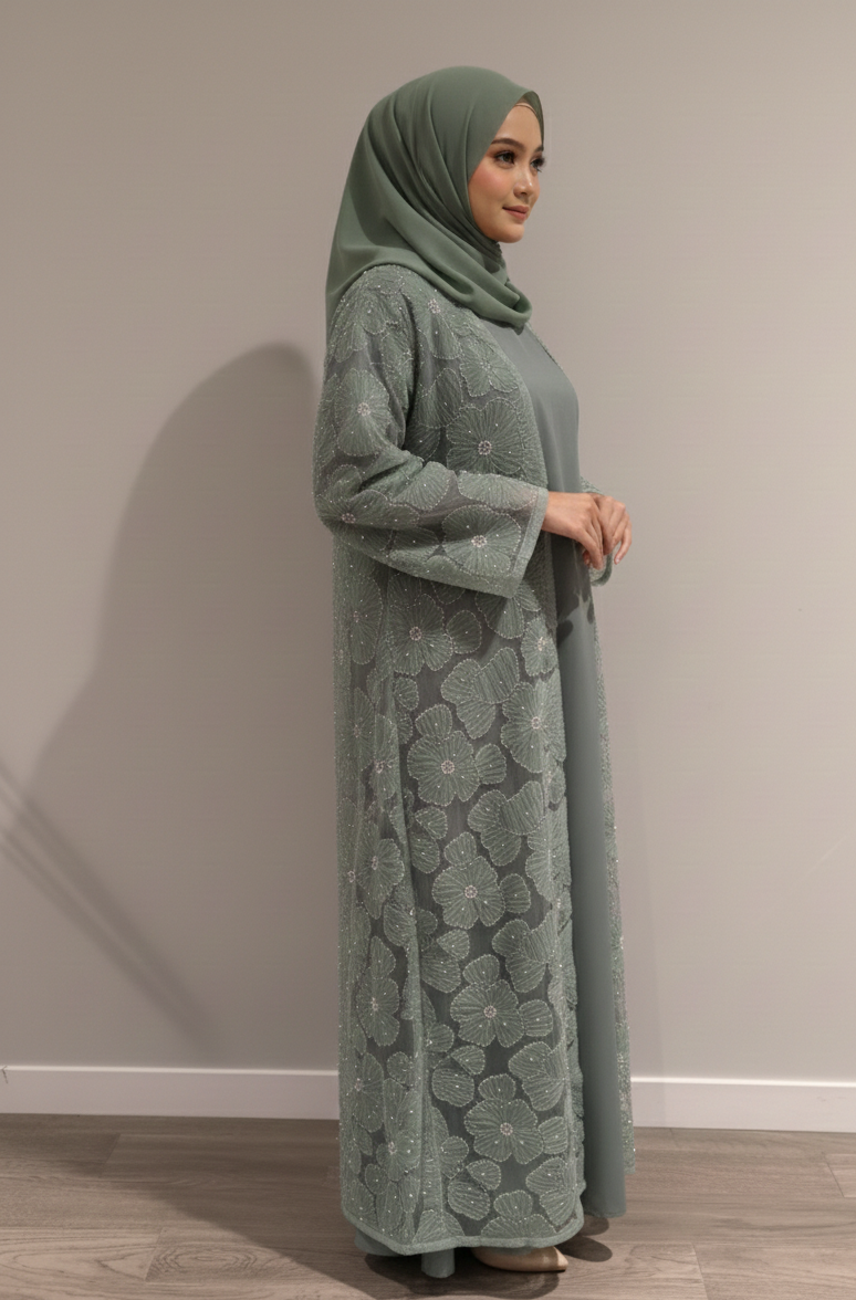 Yasmin Embellished Abaya- Mint