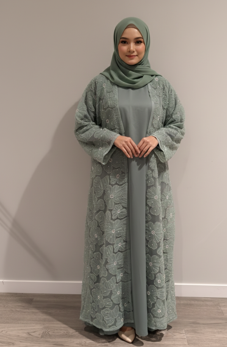 Yasmin Embellished Abaya- Mint