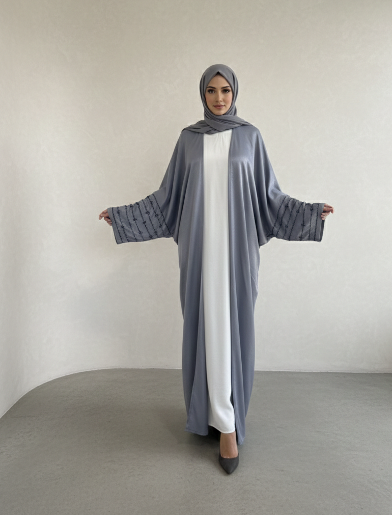 Grey/White Abaya Set