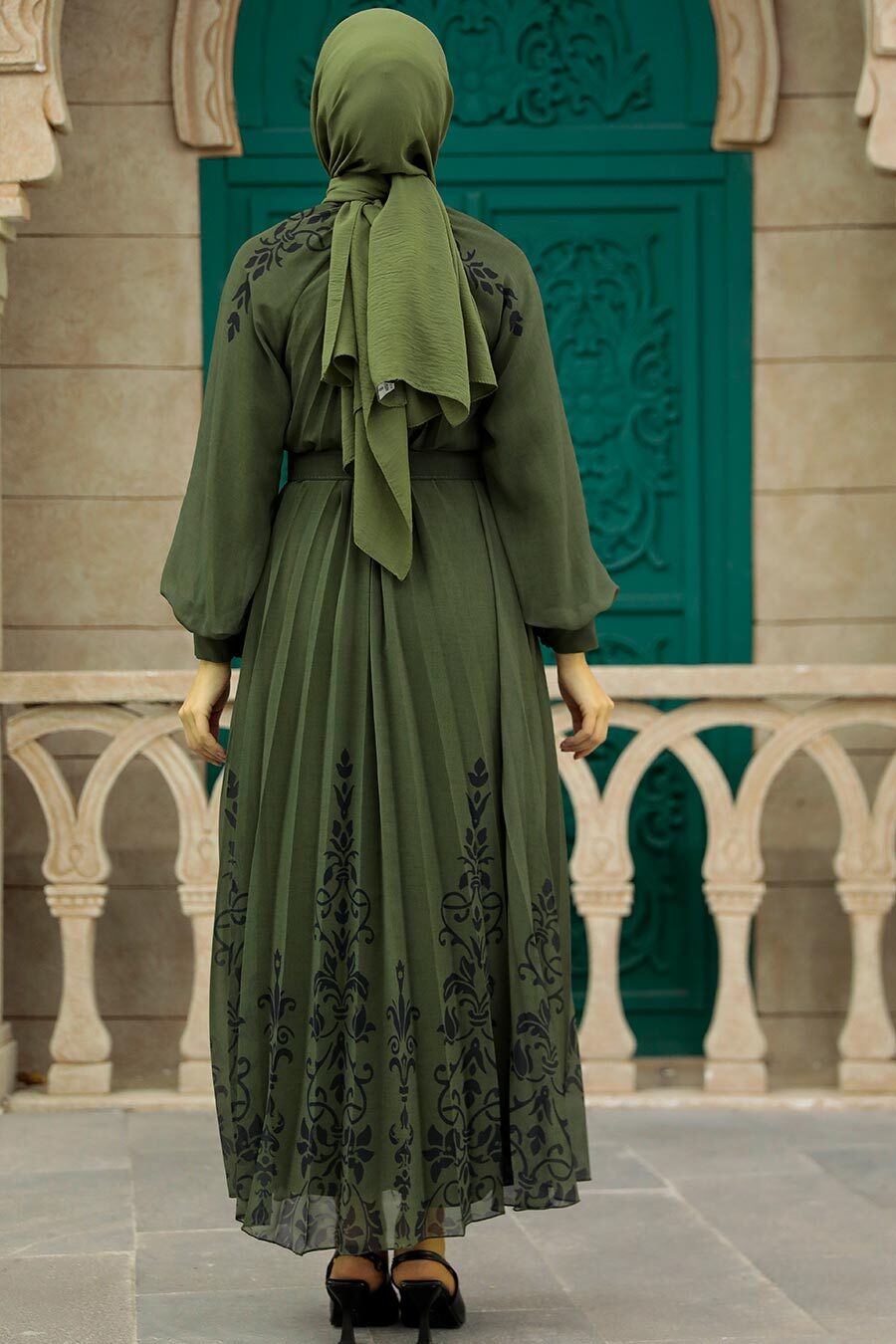 Pleated Chiffon Maxi Dress (Olive)