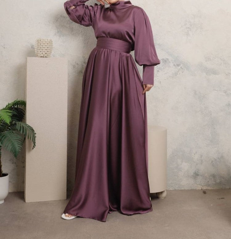 Rahma Purple Satin Maxi Dress