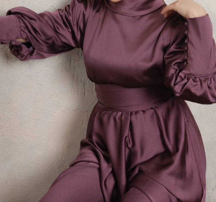 Rahma Purple Satin Maxi Dress