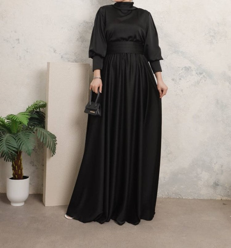 Rahma Black Satin Dress
