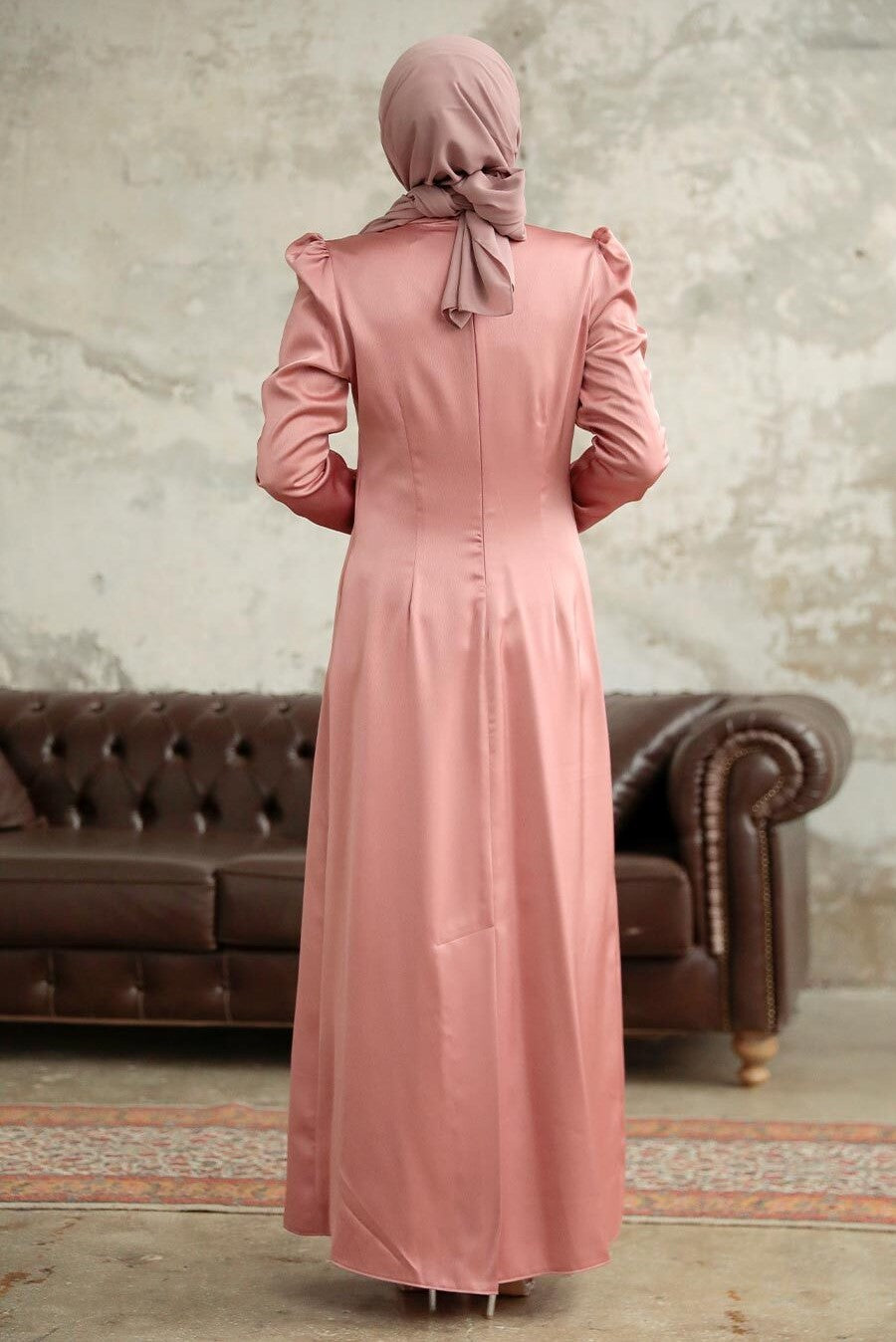 Hiba Crystal Pink Satin Dress