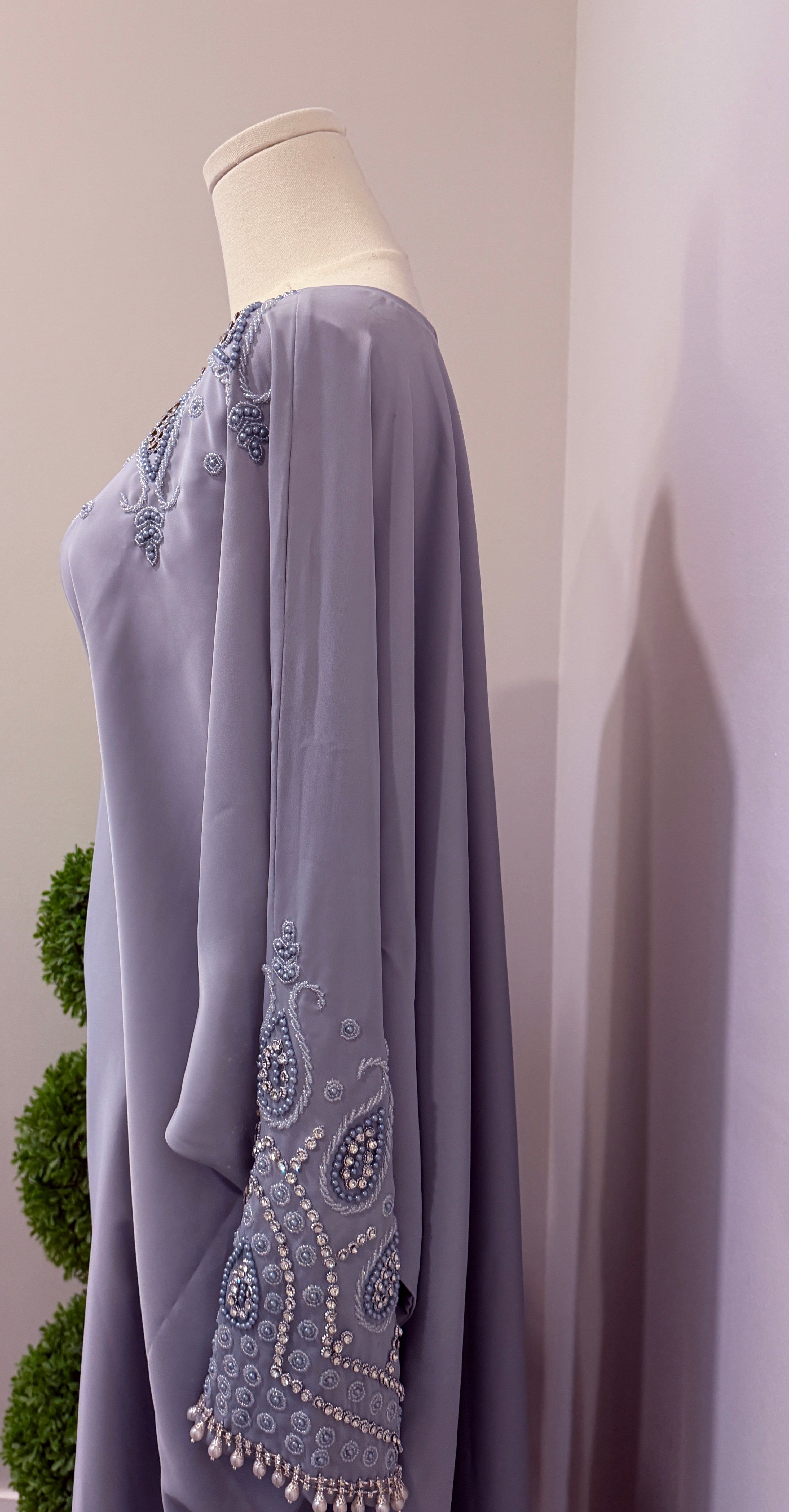 Luxury Pearl Closed Abaya Set- Light Sea Blue
