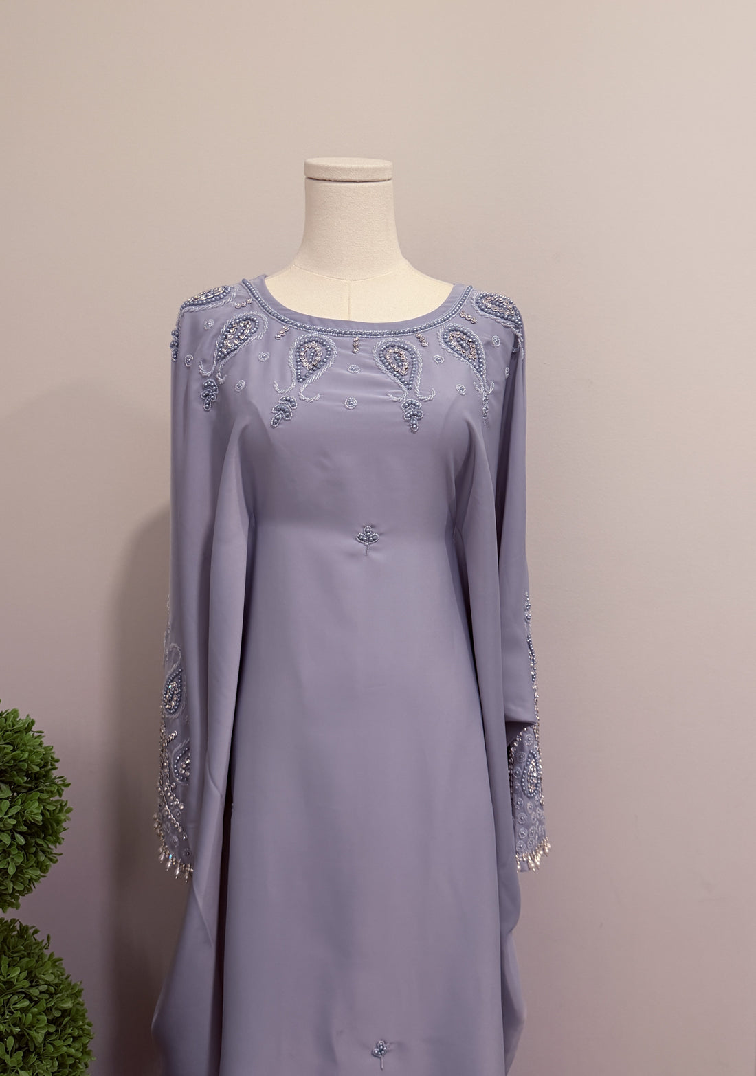 Luxury Pearl Closed Abaya Set- Light Sea Blue