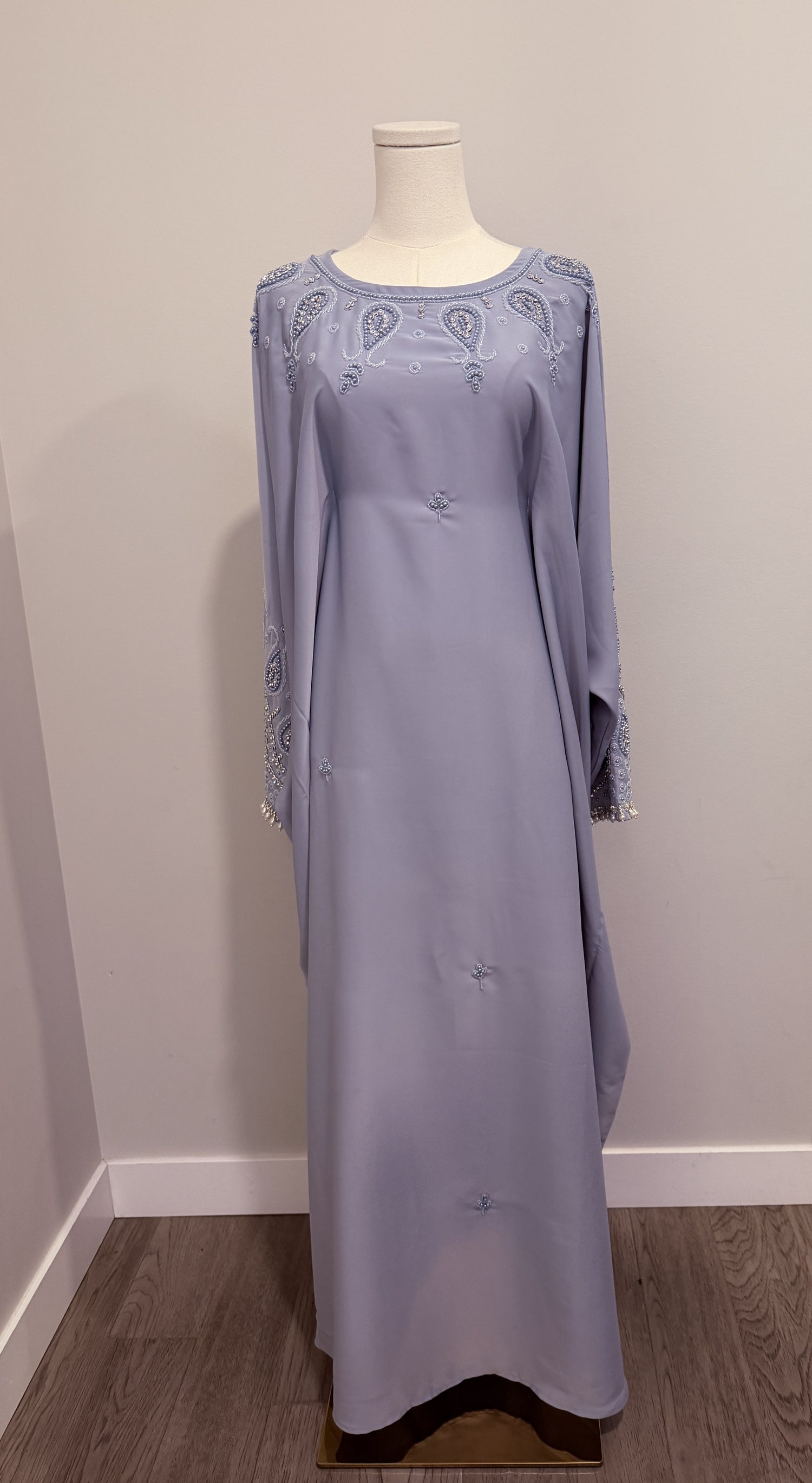 Luxury Pearl Closed Abaya Set- Light Sea Blue