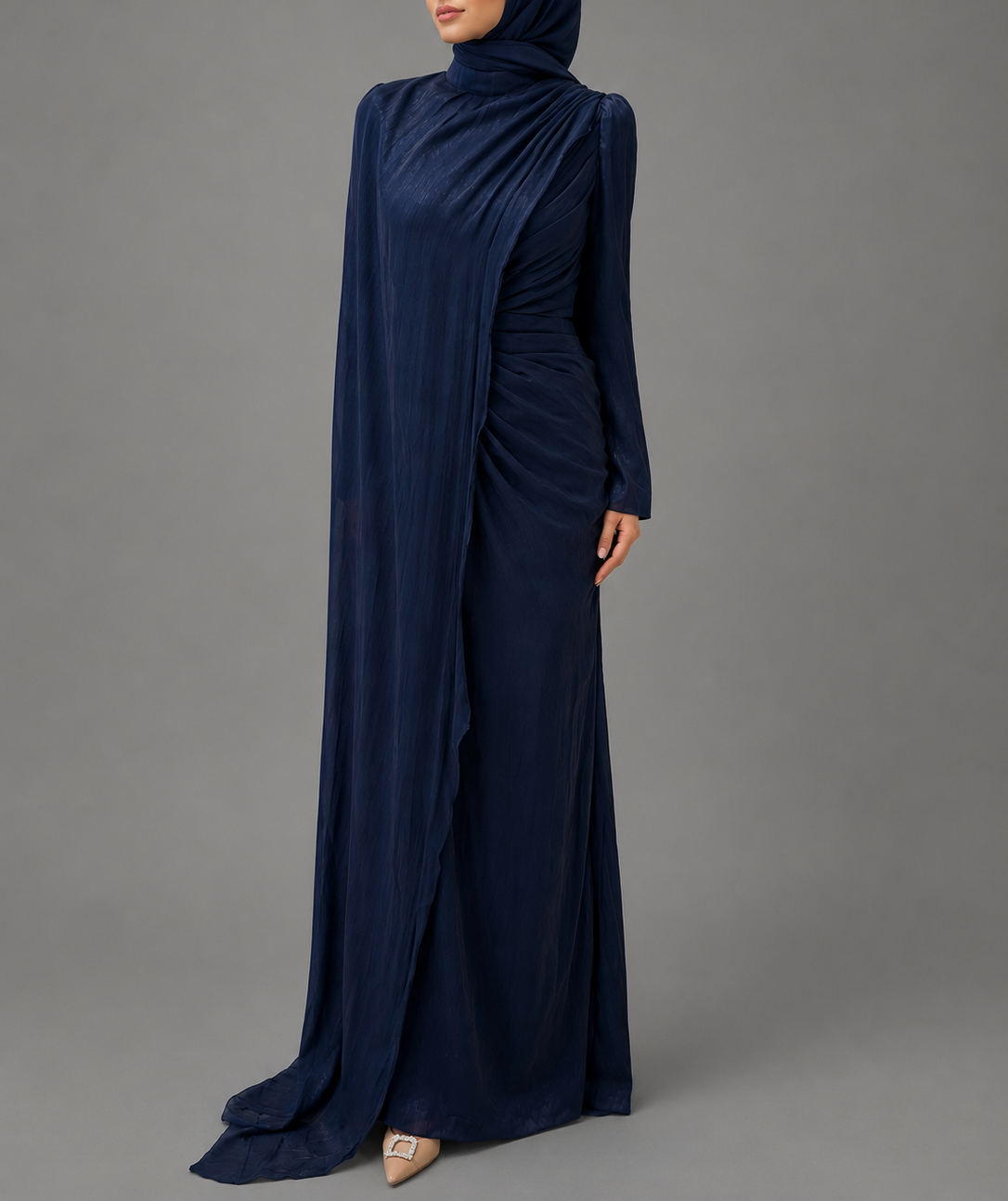 Meena Cape Dress- Navy