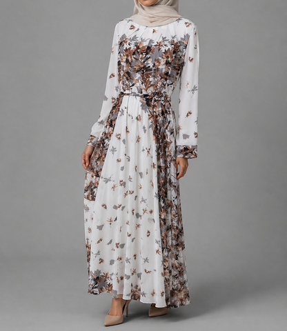 Nannah Chiffon Dress- Fig Floral