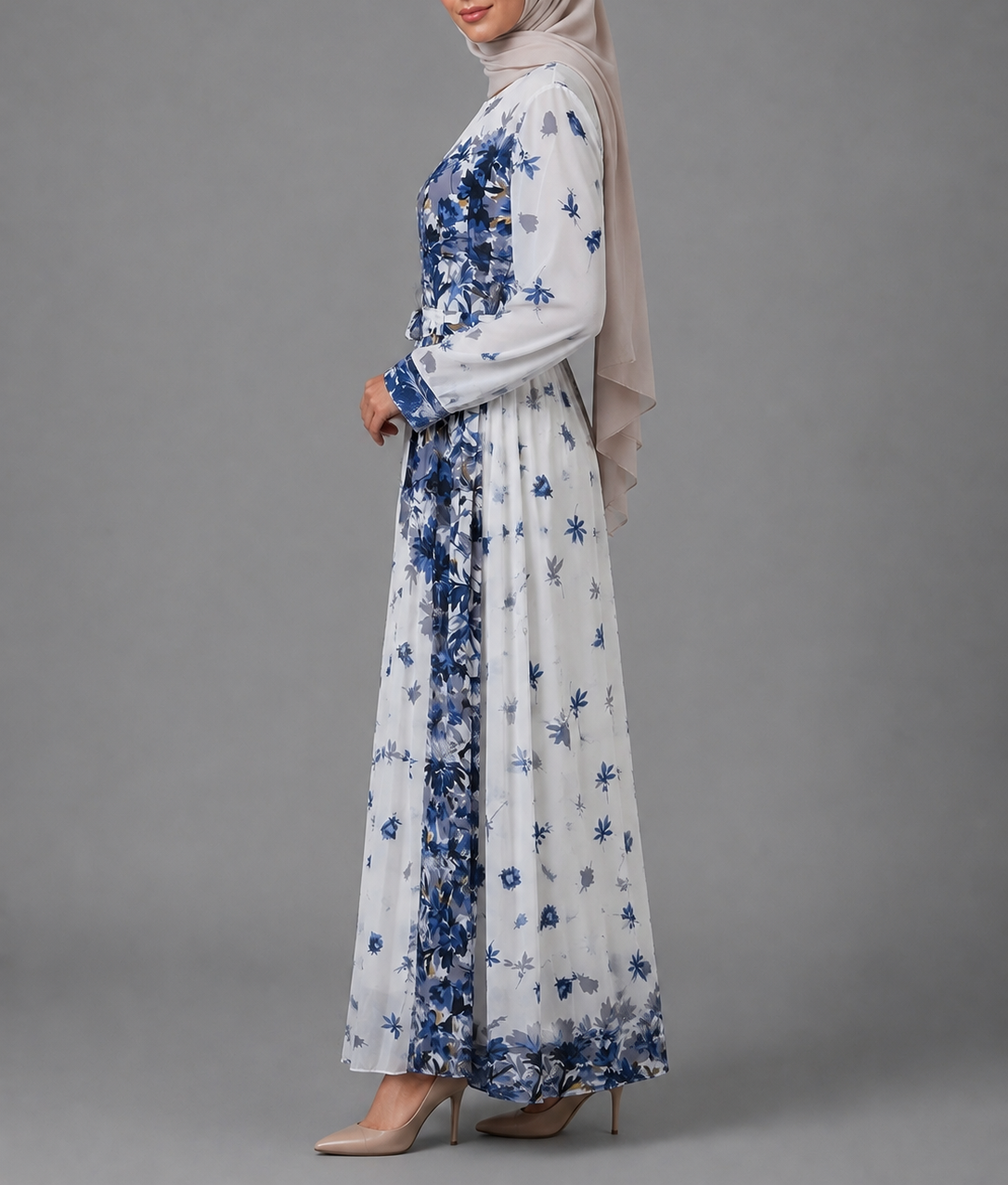 Nannah Chiffon Dress- Indigo Floral