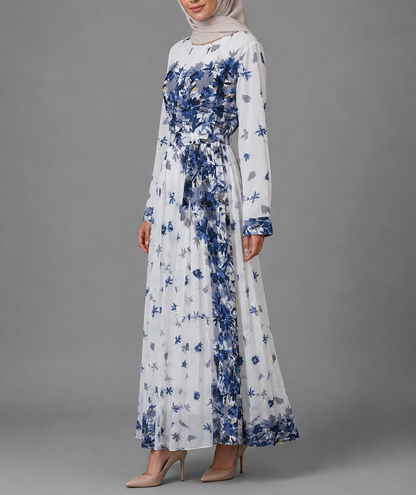 Nannah Chiffon Dress- Indigo Floral