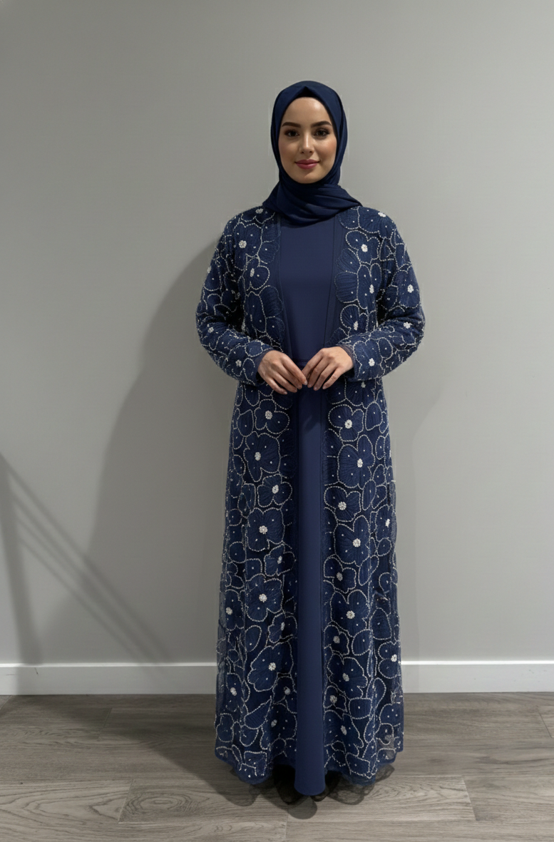 Yasmin Embellished Abaya- Navy