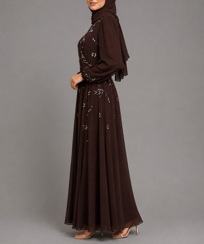 Neha Rhinestone Dress - Coffee