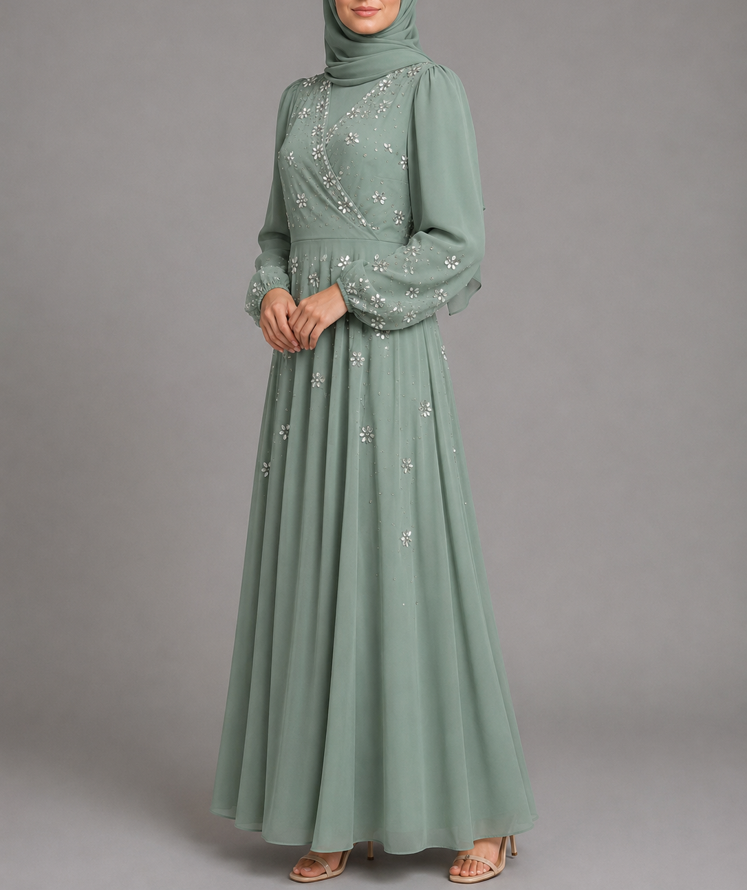 Neha Rhinestone Dress - Mint