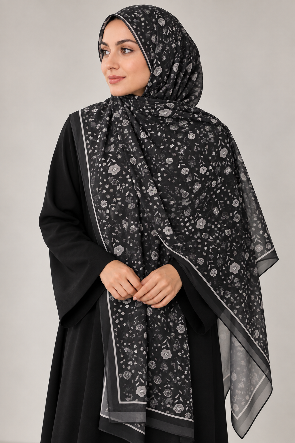 Printed Chiffon - Noir Meadow