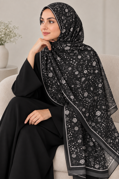 Printed Chiffon - Noir Meadow