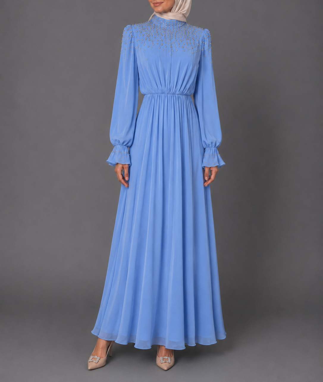 Reena Rhinestones Bodice Dress - Skyblue