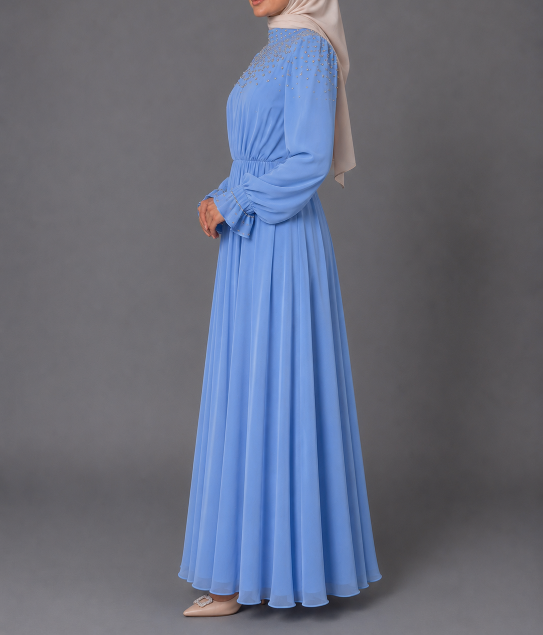 Reena Rhinestones Bodice Dress - Skyblue