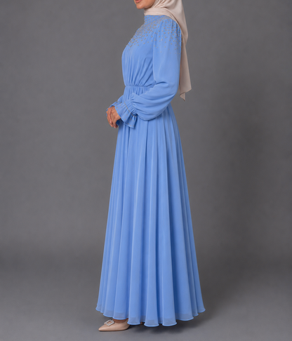 Reena Rhinestones Bodice Dress - Skyblue