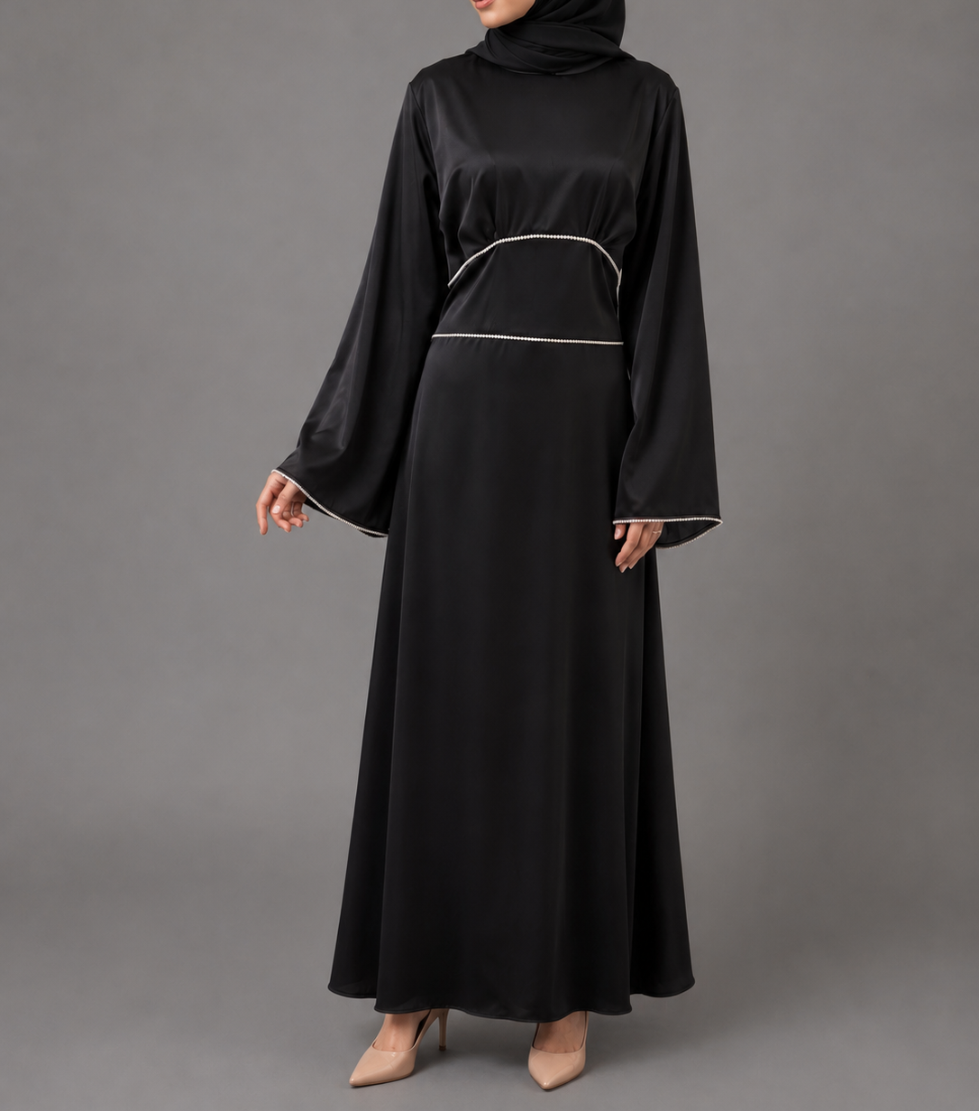 Sumaira Satin Dress - Black