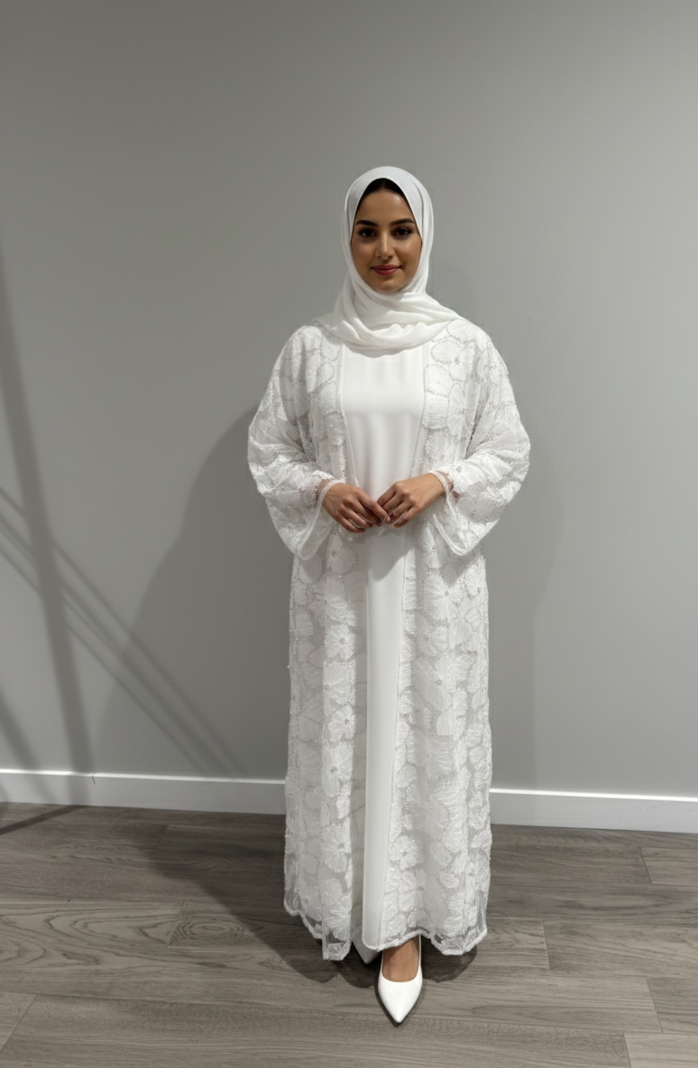 Yasmin Embellished Abaya- White