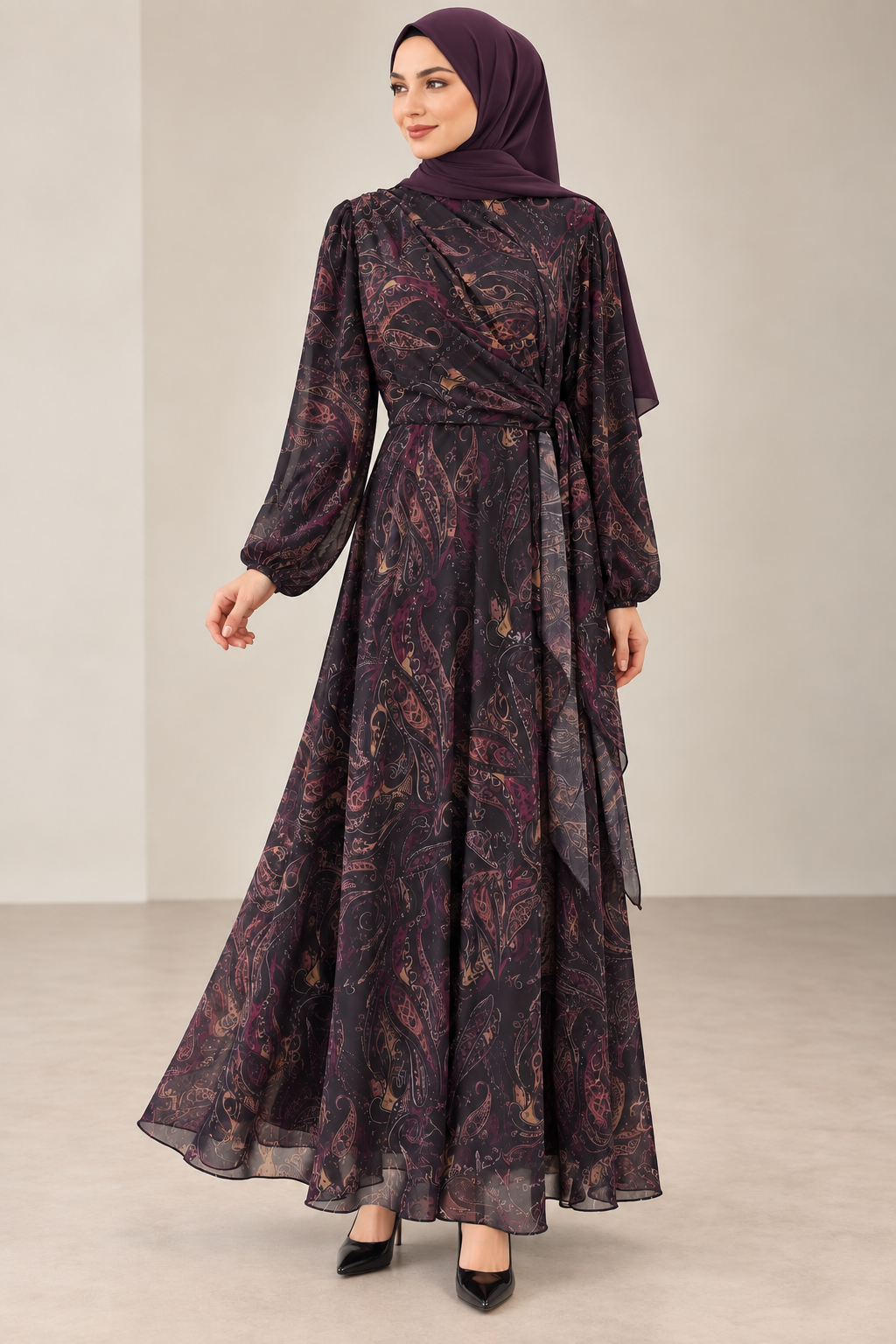 Wrap Printed Dress - Mauve
