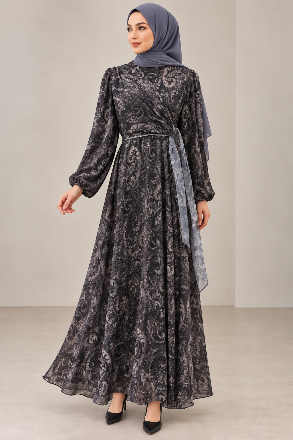 Wrap Printed Dress - Ash