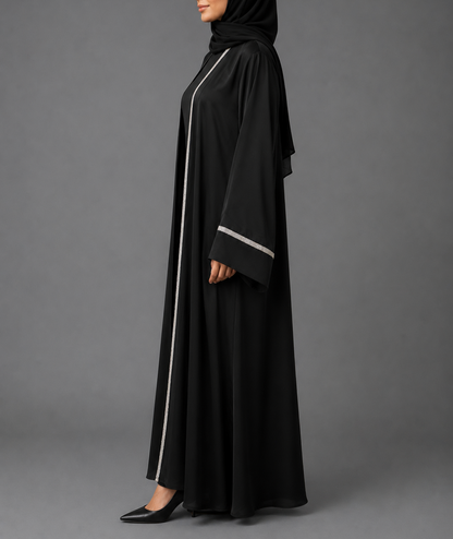 Zoya Glitter Trim Abaya Set  - Black