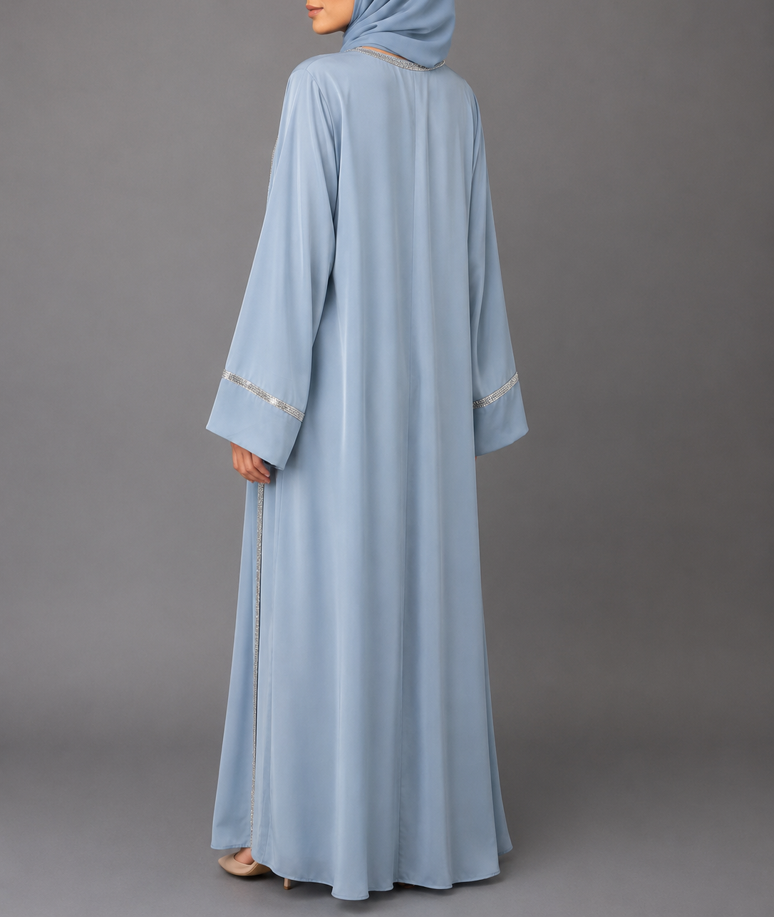 Zoya Glitter Trim Abaya Set  - Blue