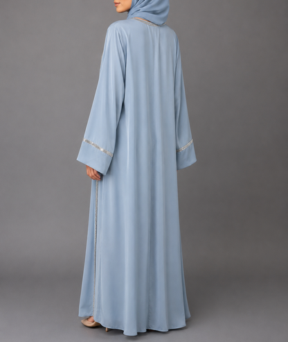 Zoya Glitter Trim Abaya Set  - Blue