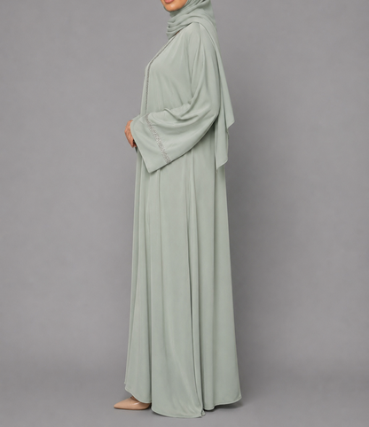 Zoya Glitter Trim Abaya Set  - Mint