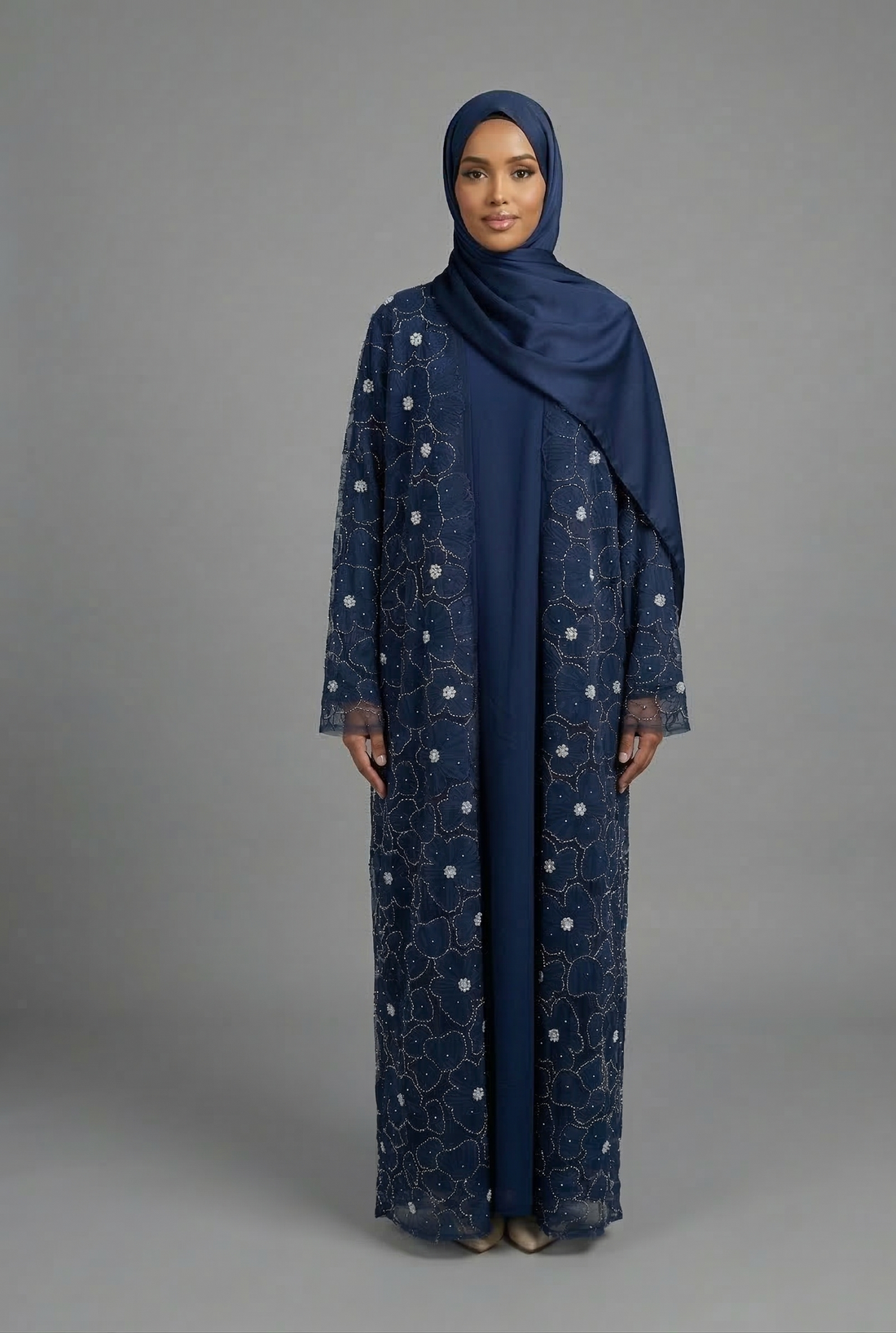 Yasmin Embellished Abaya Set- Navy