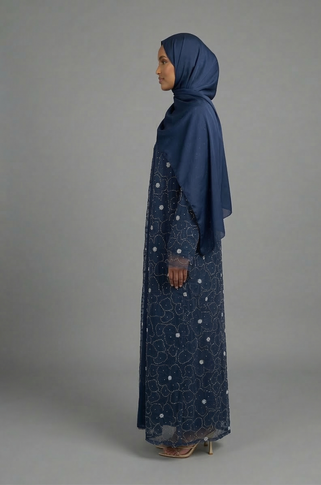 Yasmin Embellished Abaya Set- Navy