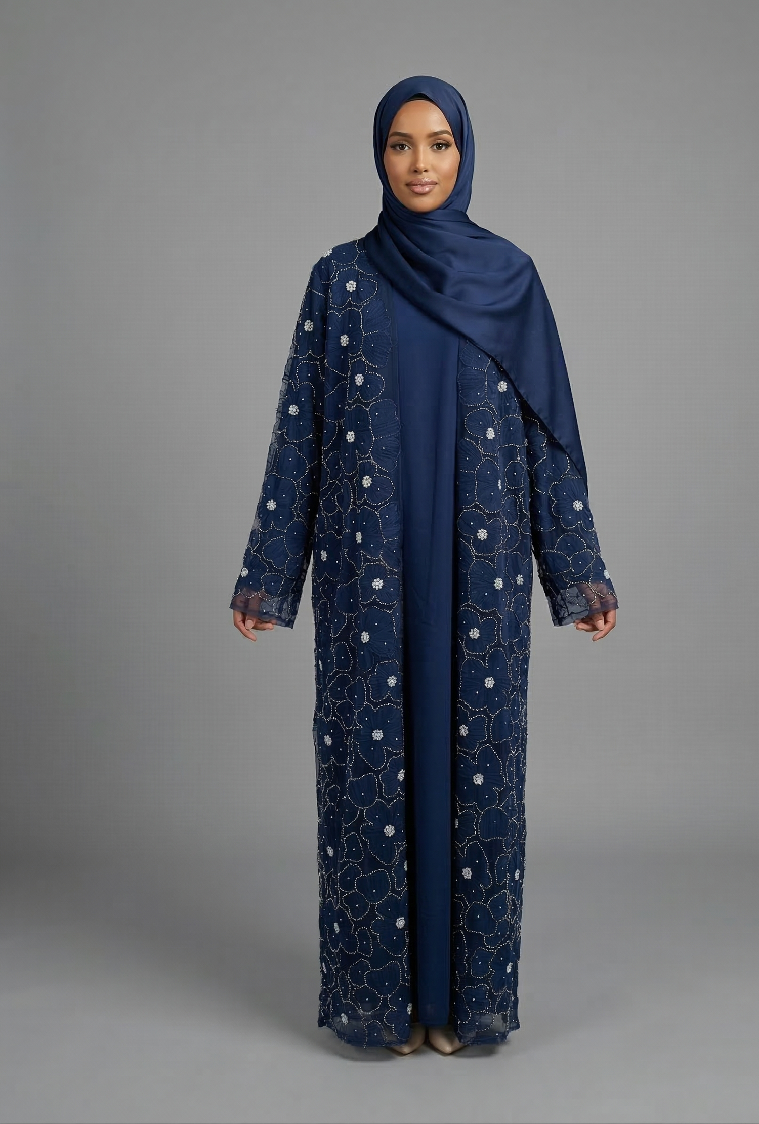 Yasmin Embellished Abaya Set- Navy