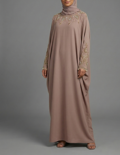 Luxury Pearl Closed Abaya- Brown