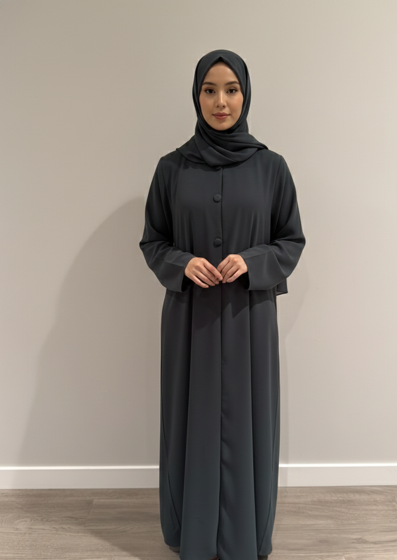 Essential Open Abaya- Smoky Green