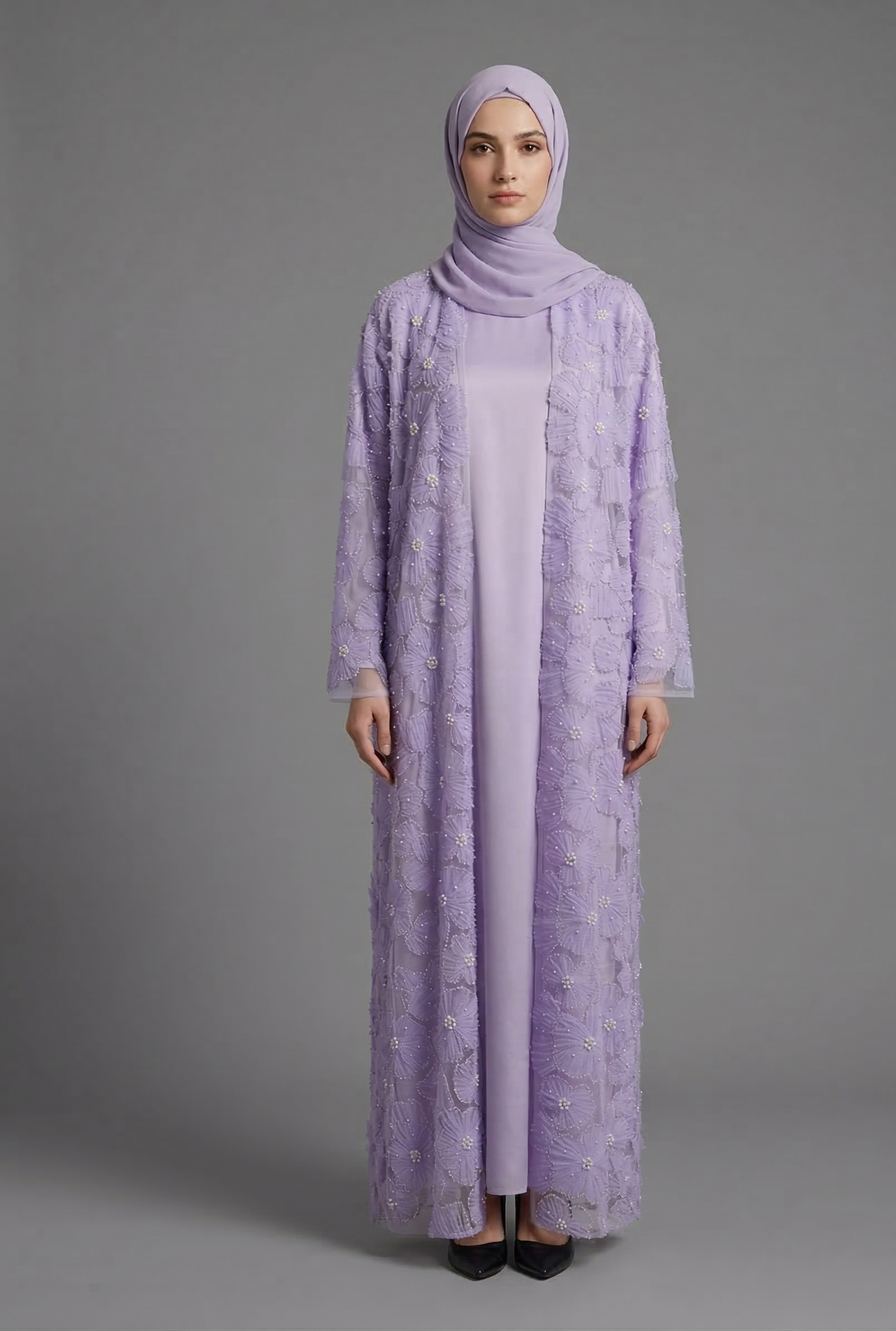 Yasmin Embellished Abaya Set- Lilac